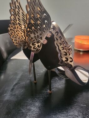 Sophia Webster Winged Metallic Gold & Black High Heel Sandals - Women Shoes